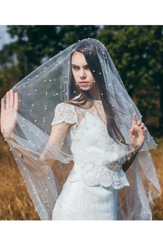 Vintage Pearl Tulle Long Wedding Veil