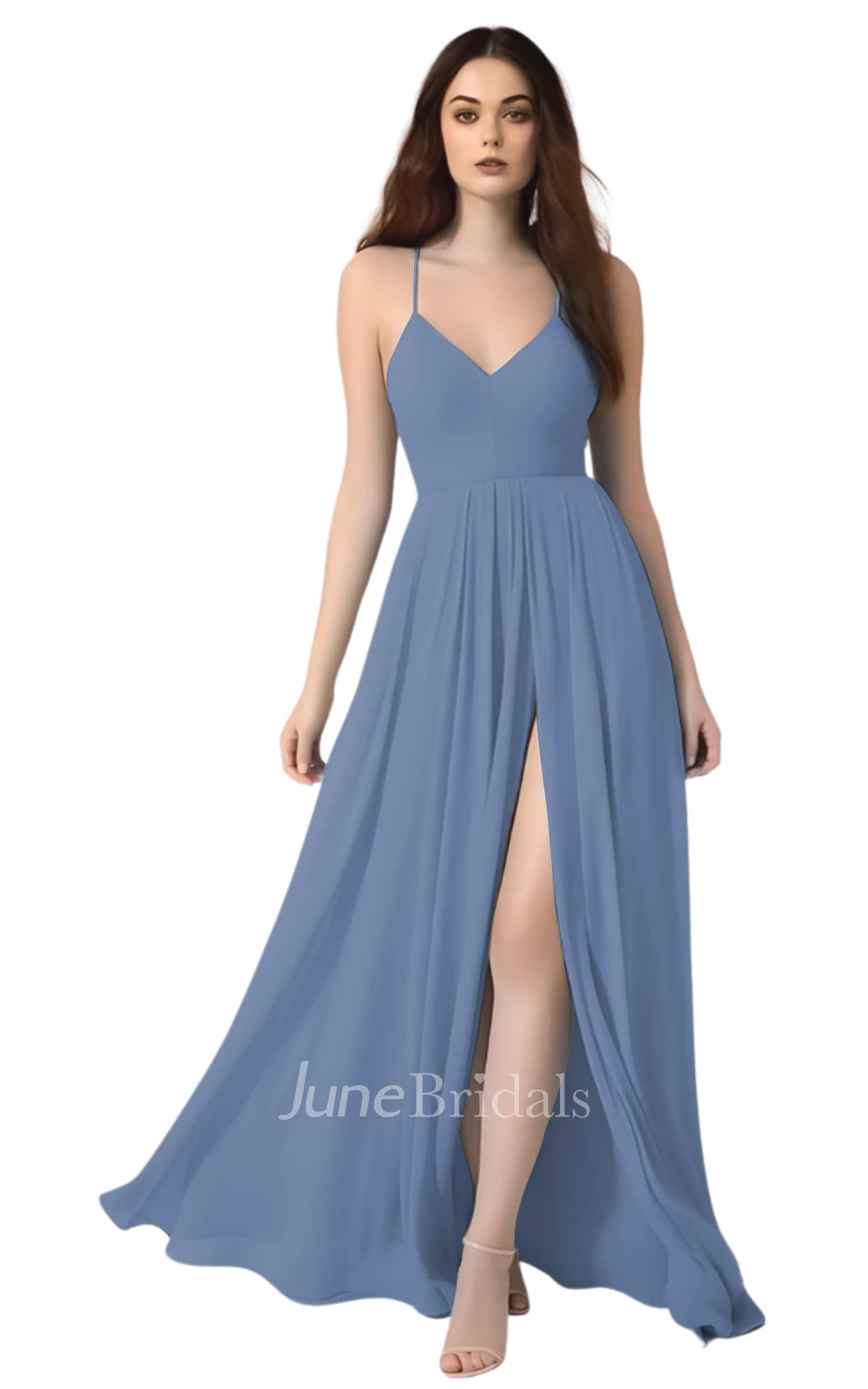 Sexy A-Line Spaghetti Chiffon Bridesmaid Dress with Split Front