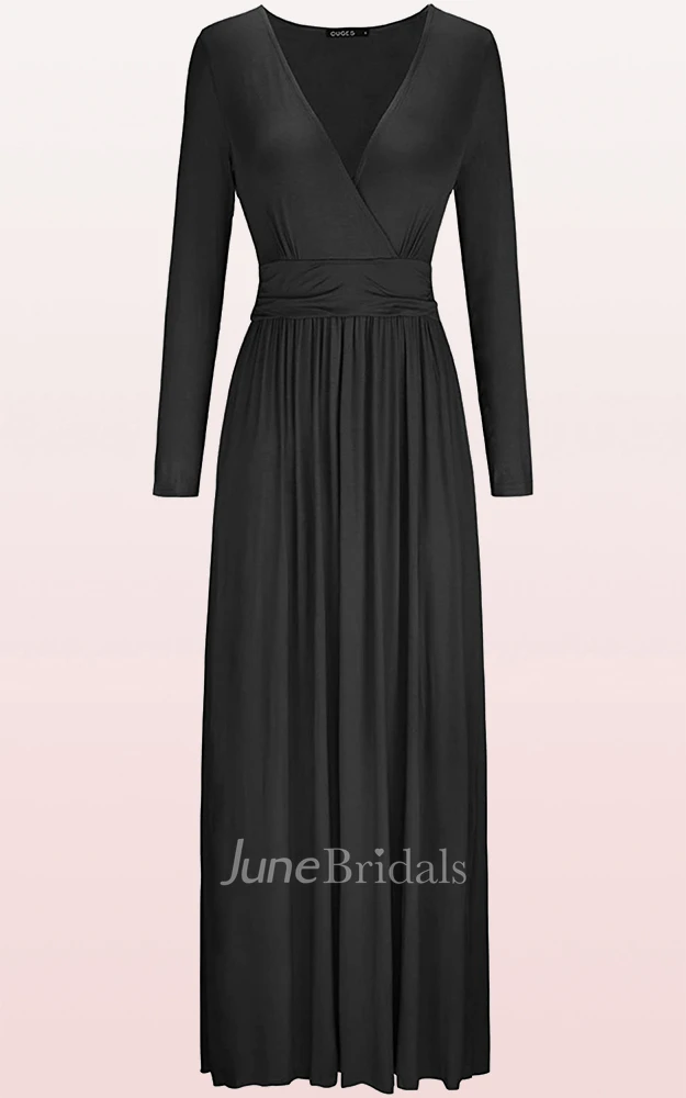 A Line V-neck Jersey Mother Formal Dress With Pockets