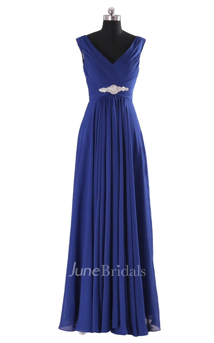 V-neck Basque Waist Dress With Beading and Xipper Back