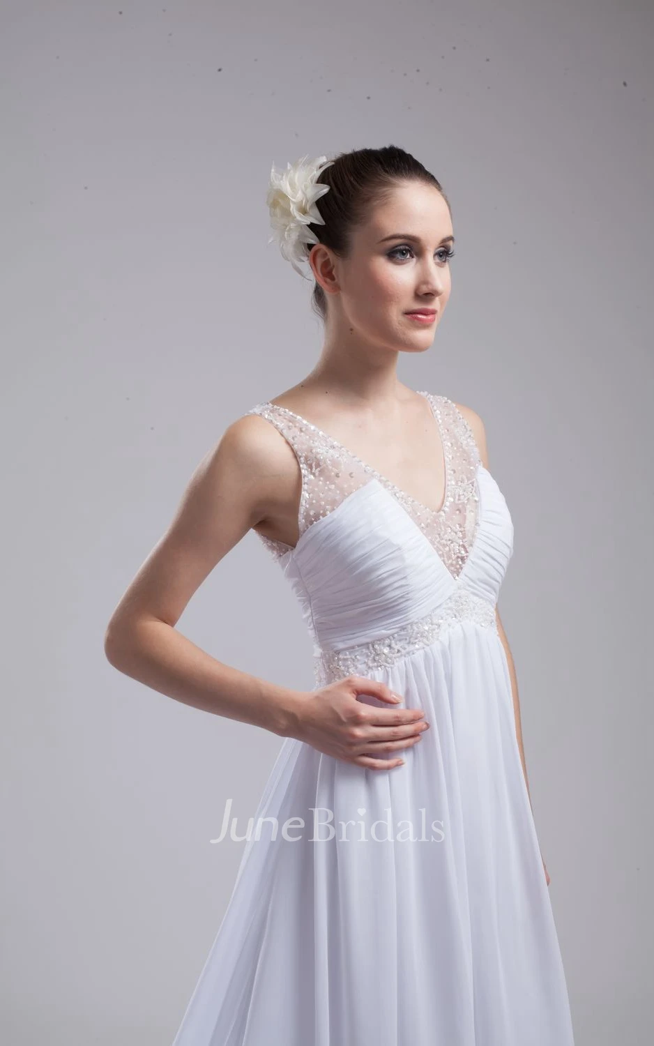 Fairy V-Neck Sleeveless Chiffon Dress With Beading and Pleats
