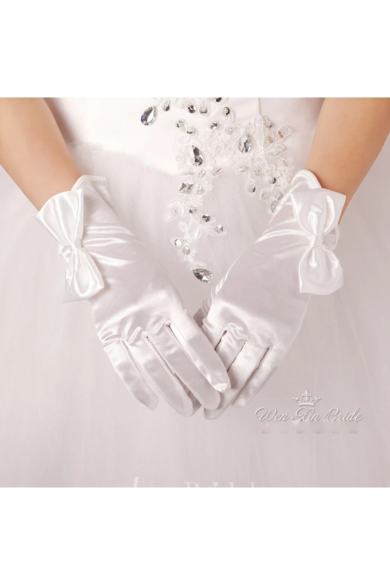 Bridal Large Bow Short Satin Gloves