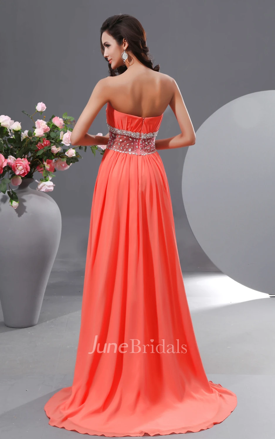 Empire Sweetheart Sleeveless Sexy Gown With Shiny Waist Side Split