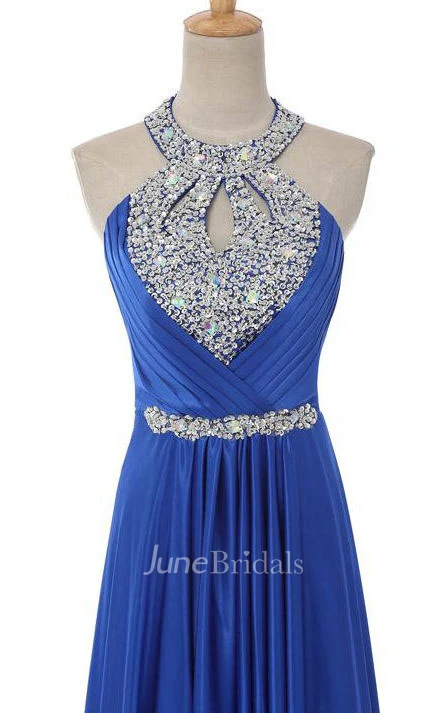 A-line Halter Sleeveless Sequins Long Chiffon Dress