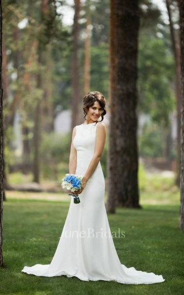 Simple Crepe Open Back Wedding Dress With Unique Handmade Embellishment