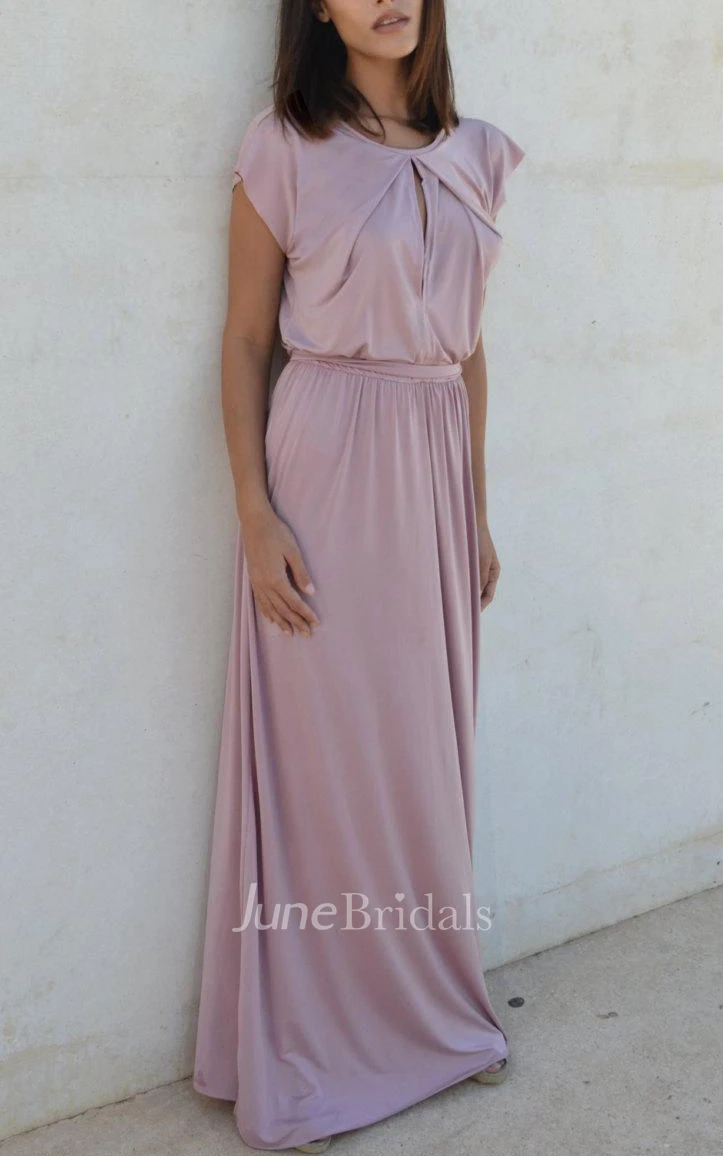 Fall Blush Bridesmaid Symmetrical Folds On Neckline Floor Length Bridesmaid Dress