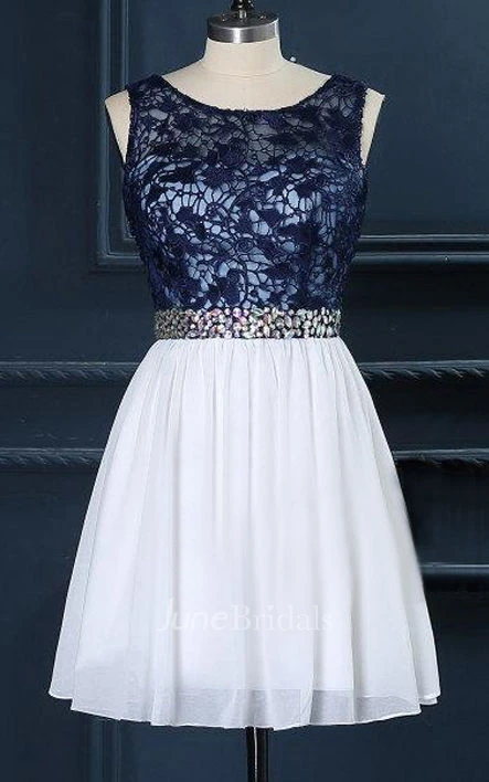 Short Bridesmaid Navy Lace Ivory Bridesmaid Boat Neck Custom Size Color Dress