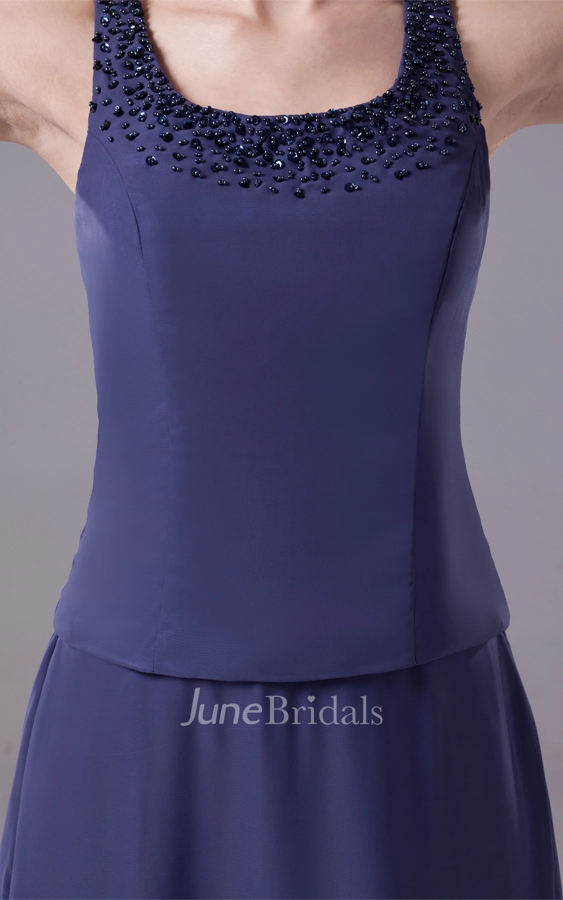 Beaded Sleeveless Floor-Length Square A-Line Dress with Zipper Back