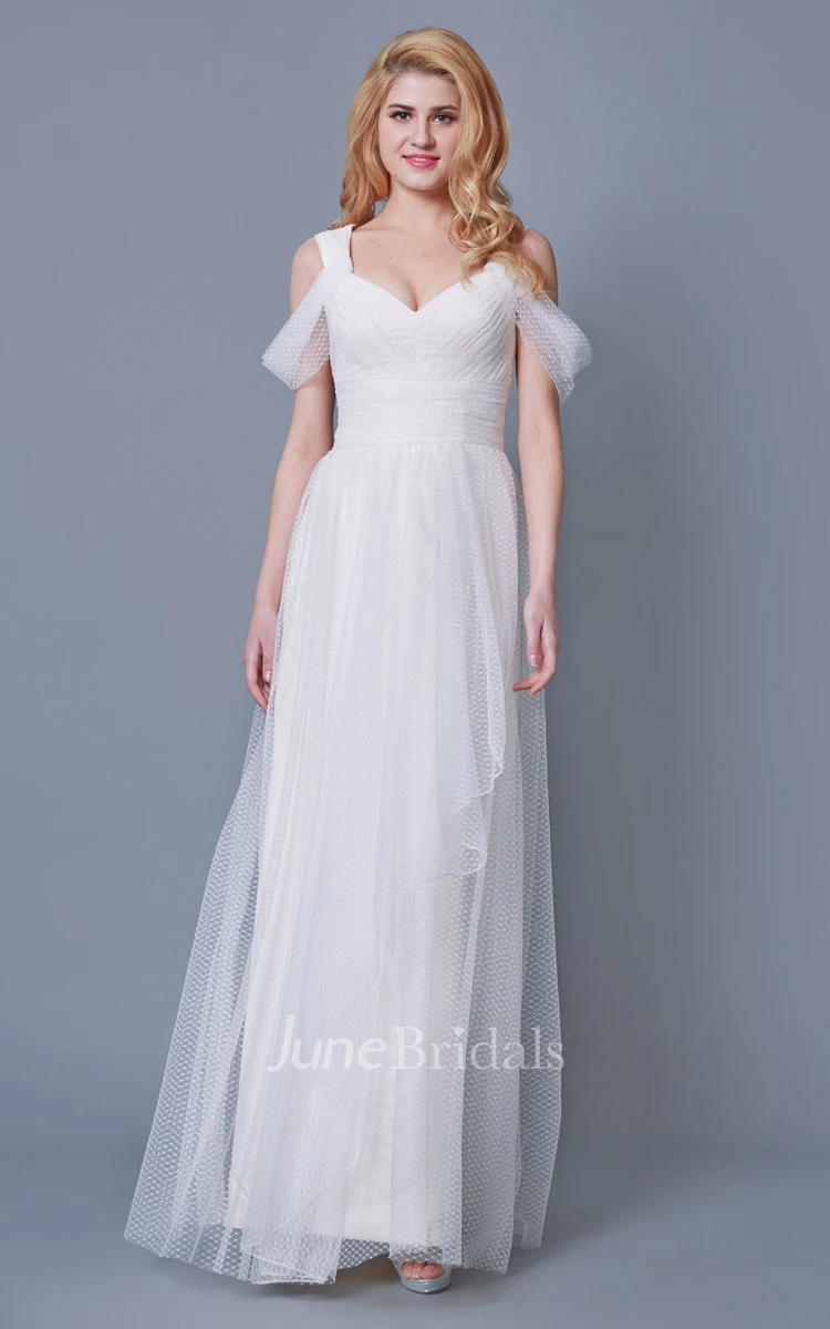 A-line Ruched Empire Waist Long Tulle Dress With Draping
