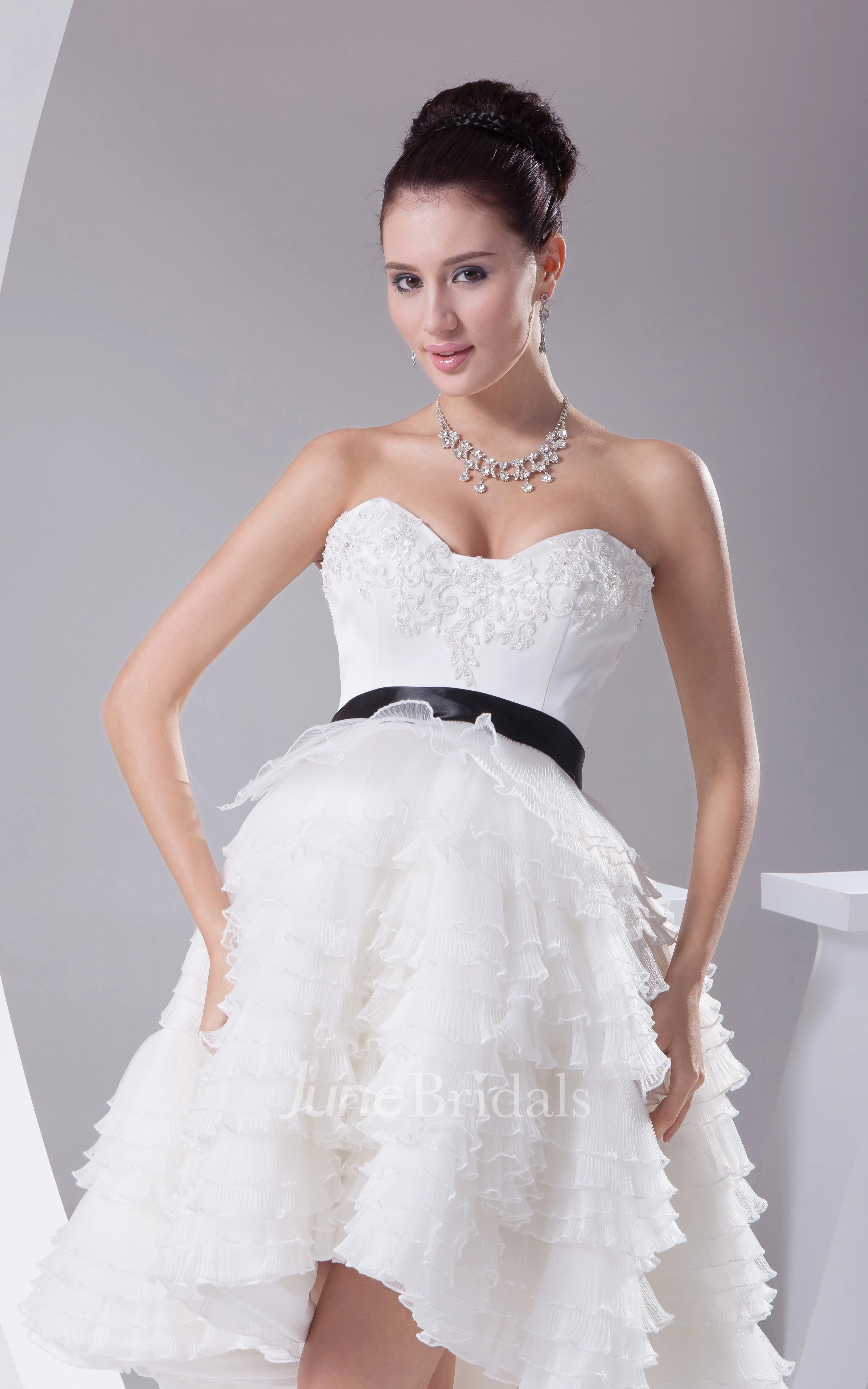 Sweetheart High-Low A-Line Dress With Tiers and Appliques