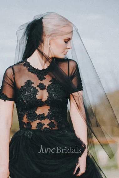 Black Veil Retro Simple Hard Yarn Bridal Wedding Veil New Style Long Tail