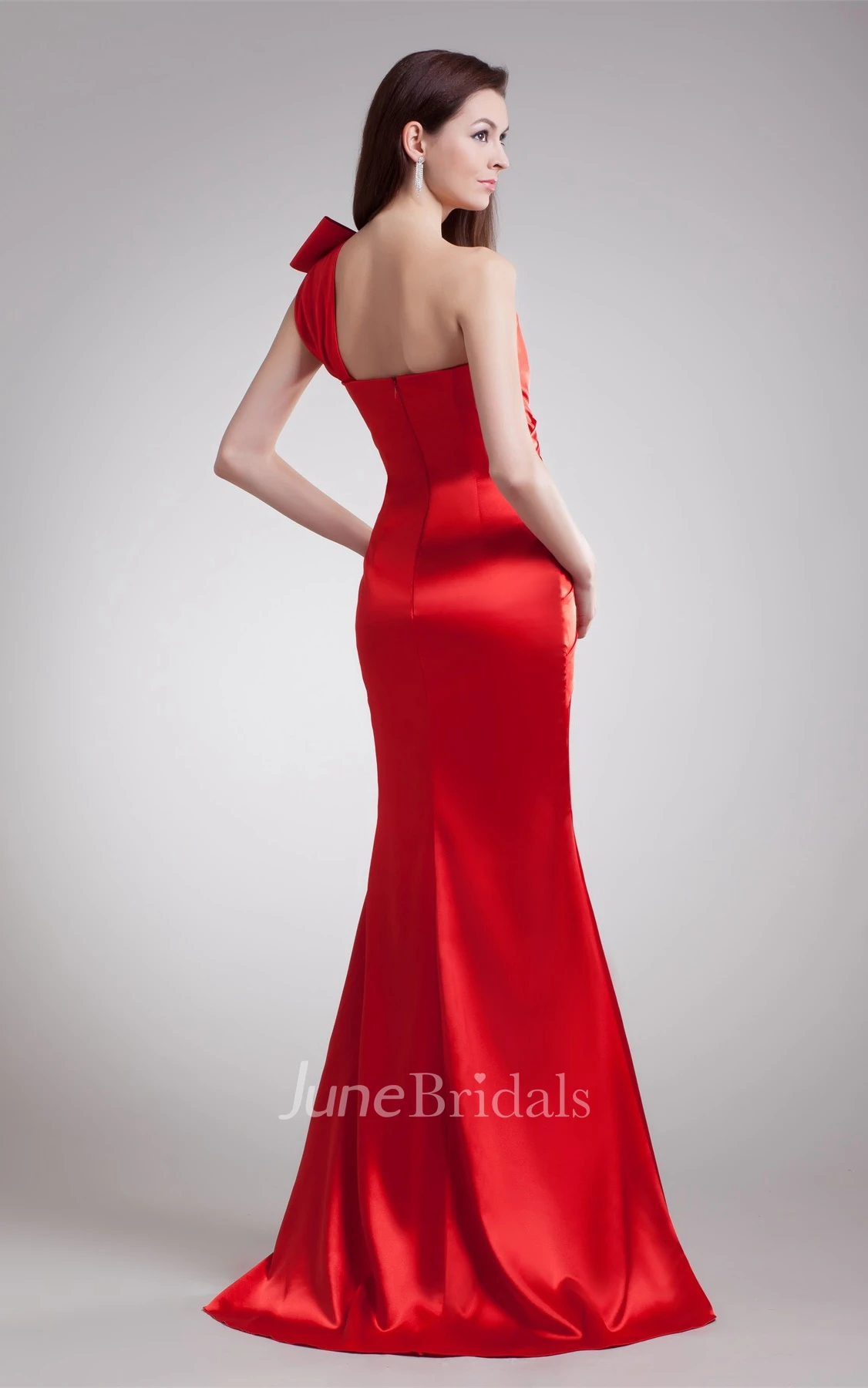satin sheath one-shoulder dress with ruched bodice