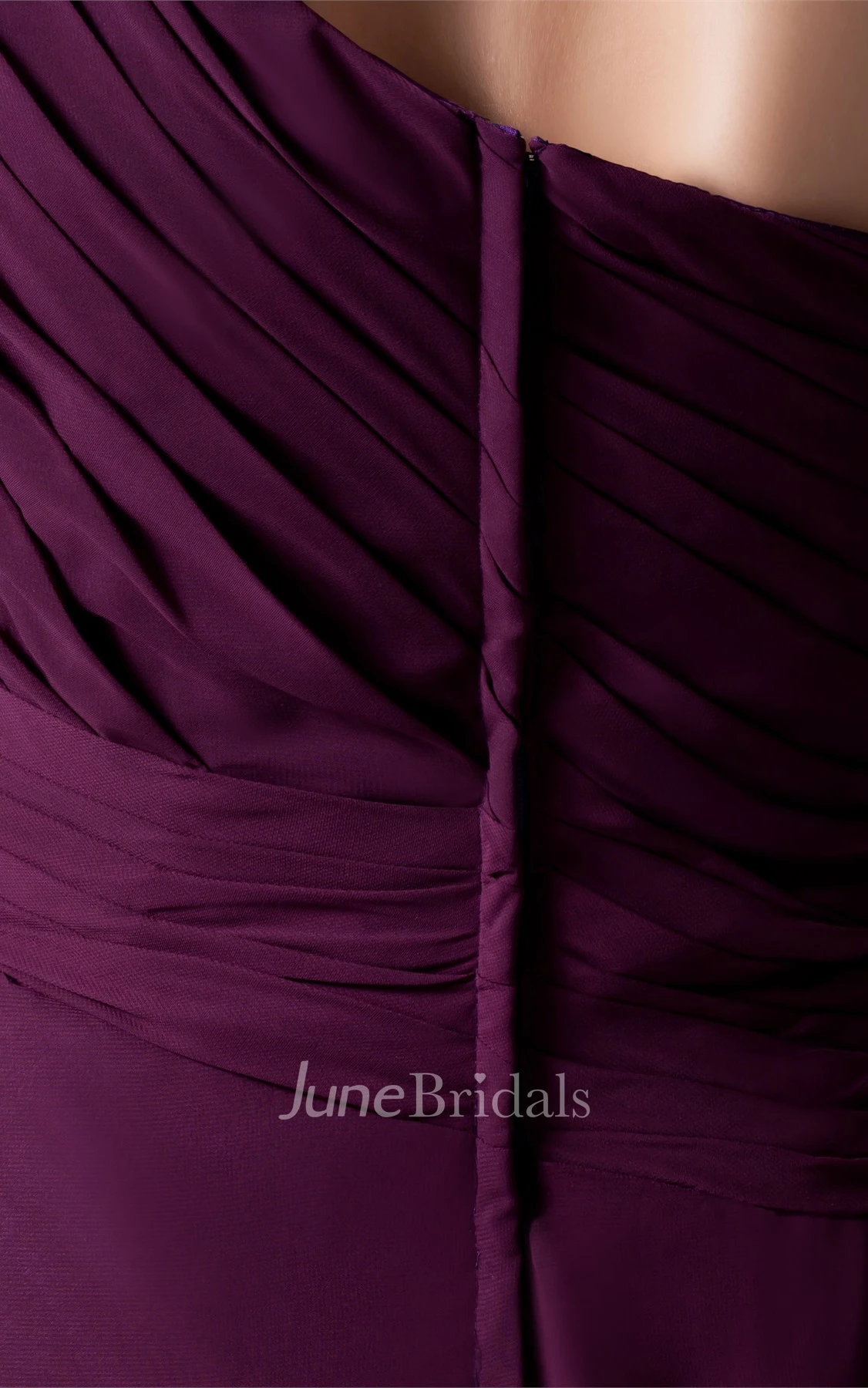 One-Shoulder Chiffon Maxi Dress with Appliques and Sweep Train