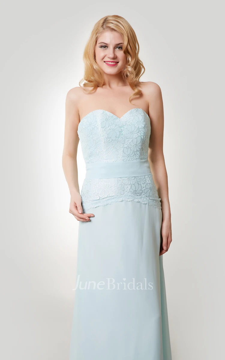 Column Chiffon Floor Length Sweetheart Dress With Lace Bodice