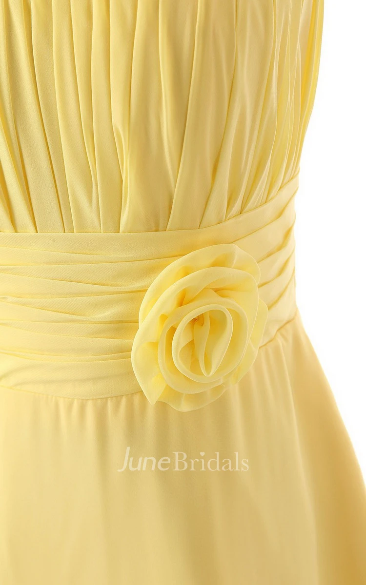 Asymmetrical One-shoulder Pleated A-line Gown With Flowers