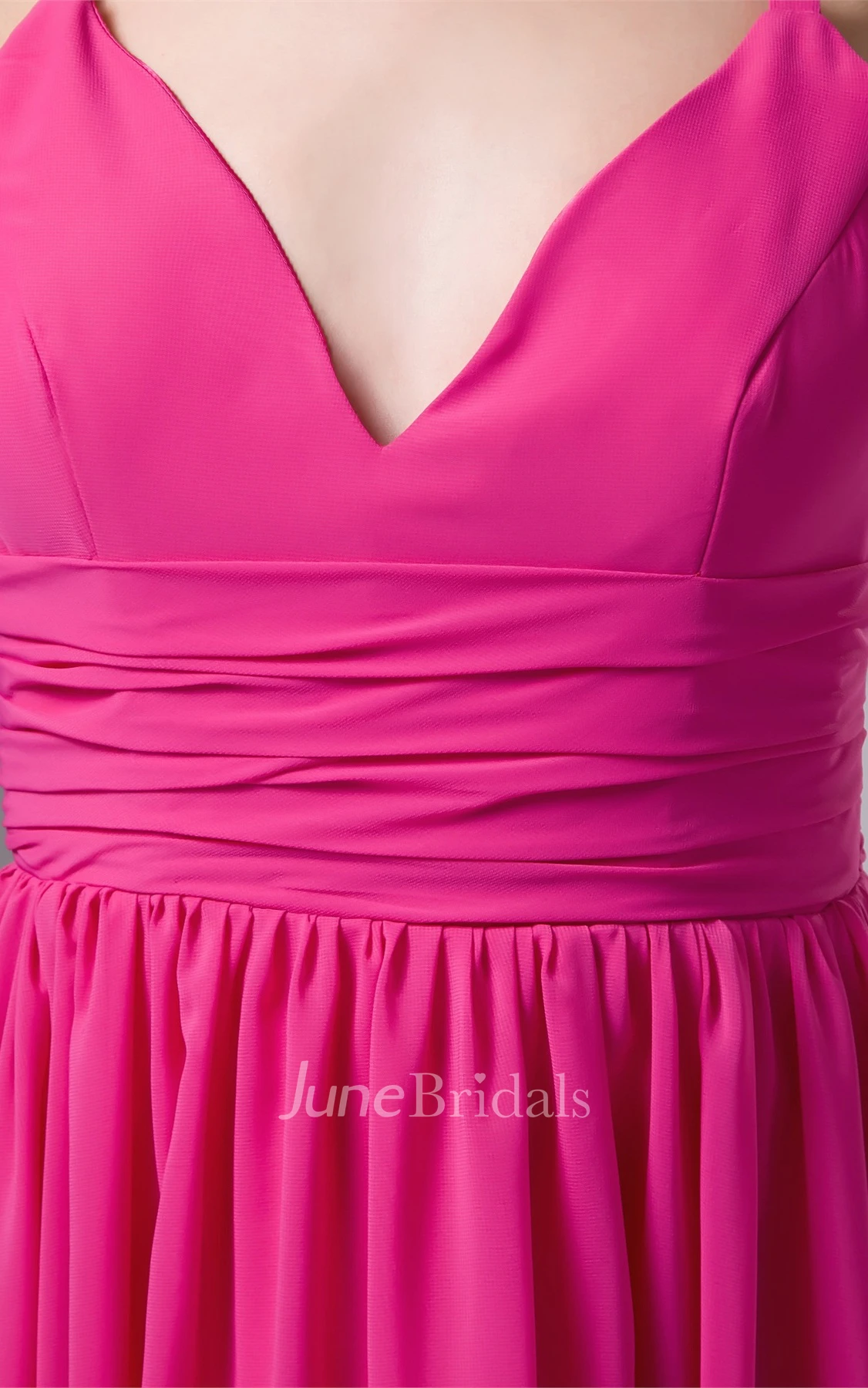 Strapped Plunged Chiffon Maxi Gown with Pleats