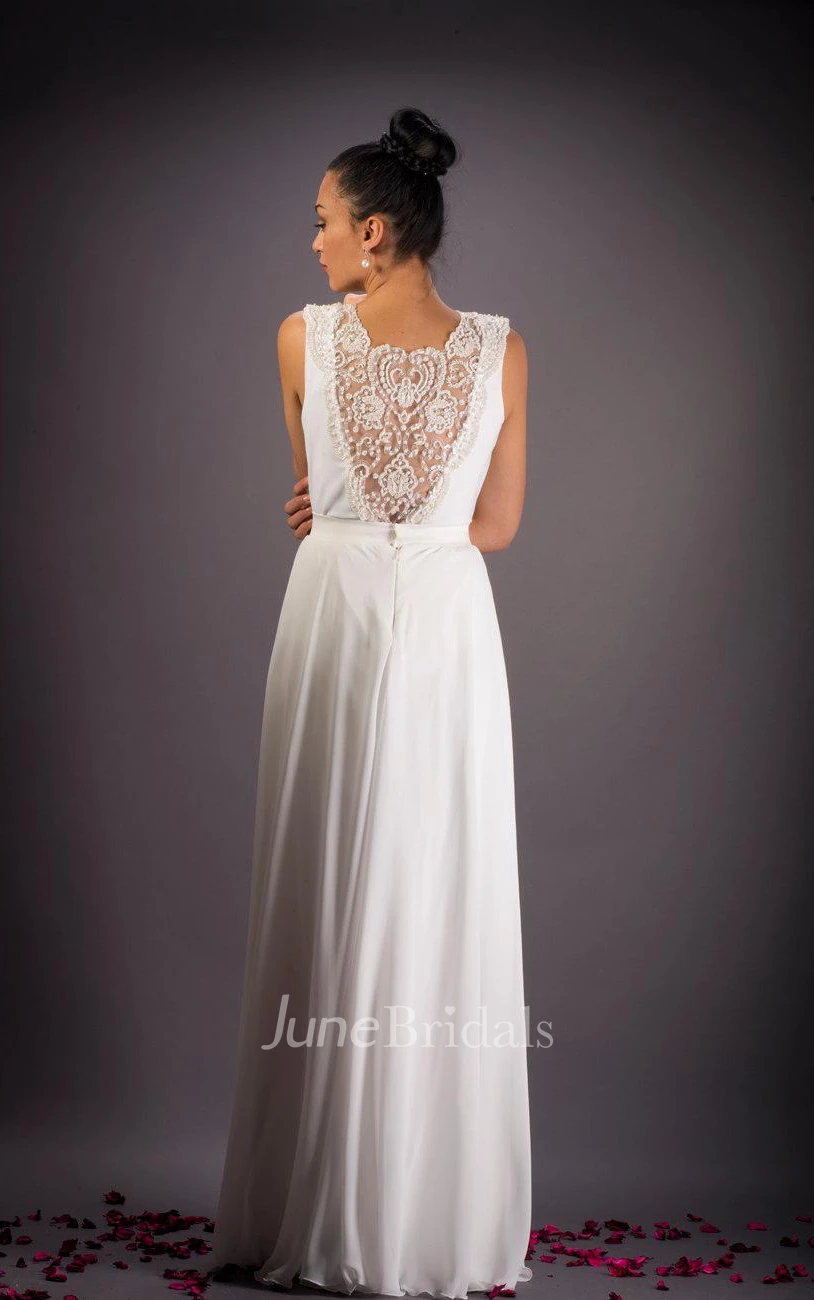 V-Neck Lace Weddig Dress With Flower