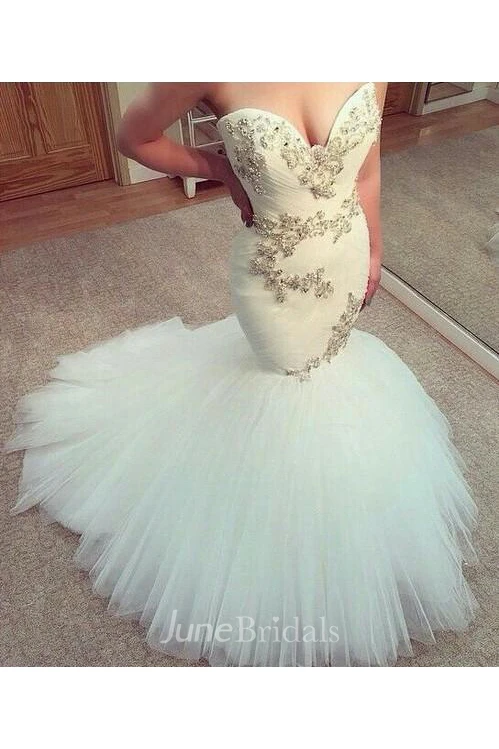 New Fashion Sweetheart Mermaid Wedding Dress Tulle Beaded