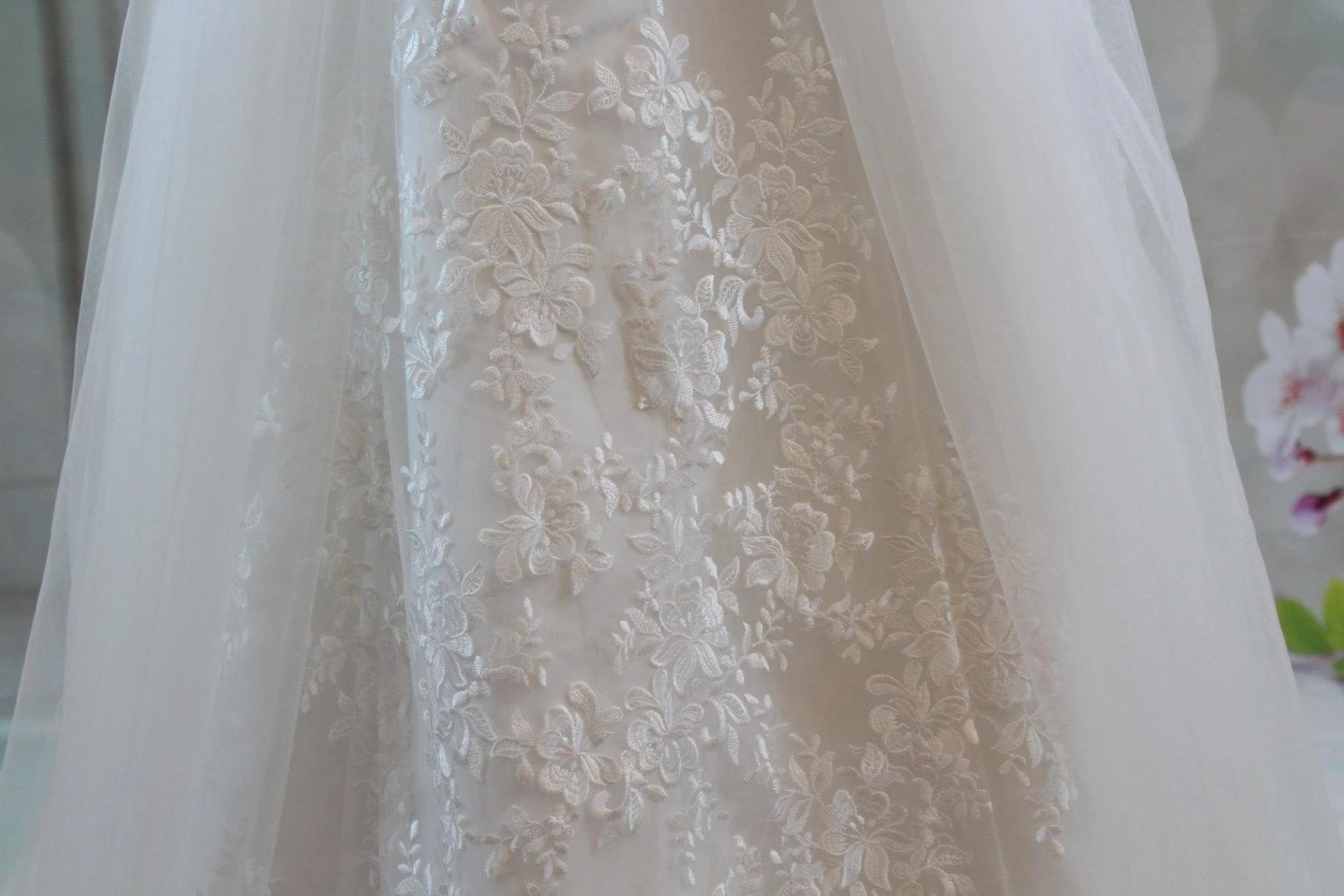 Bateau Neck Long Illusion Sleeve A-Line Wedding Dress With Organza Overlay
