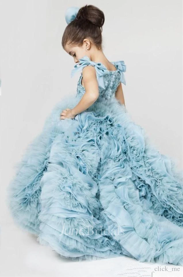 Attractive Ruffles Court Train Flower Girl Dress Beadings Bowknot