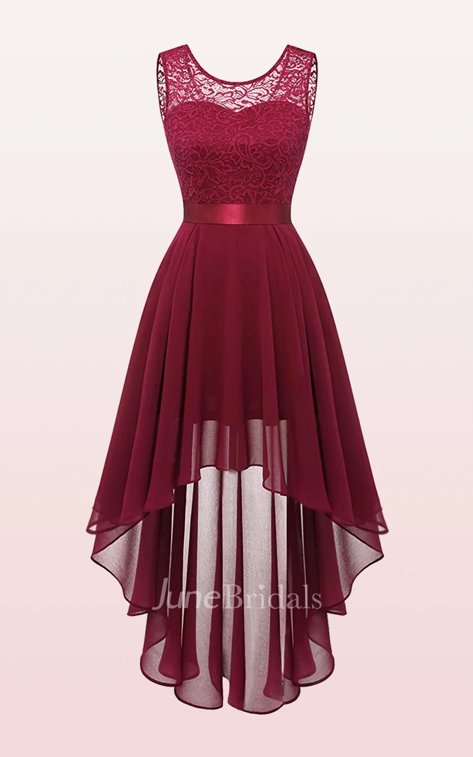 Informal A Line High Low Bateau Chiffon Sleeveless Bridesmaid Dress