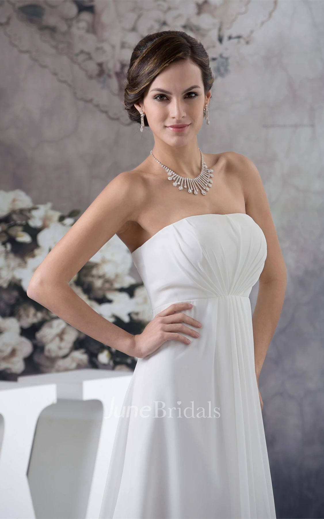 Strapless Empire Chiffon Maxi Dress with Pleats