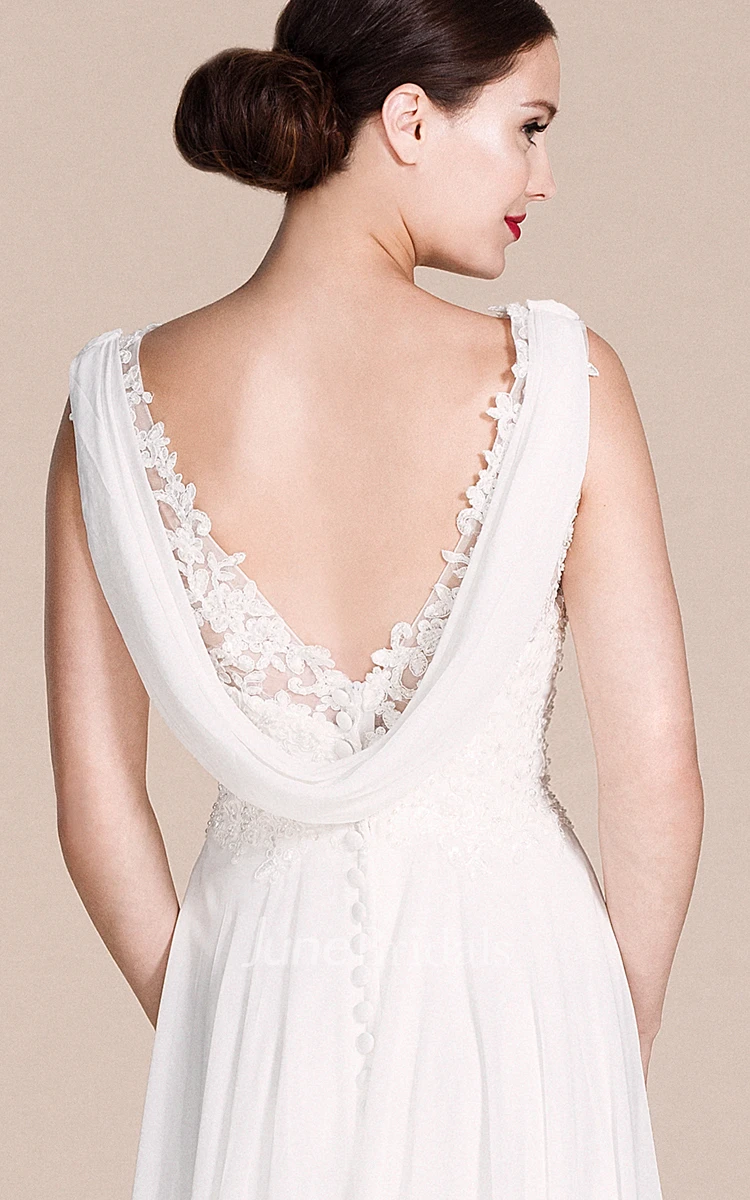 Sleeveless V-neck Chiffon Dress With Lace Bodice