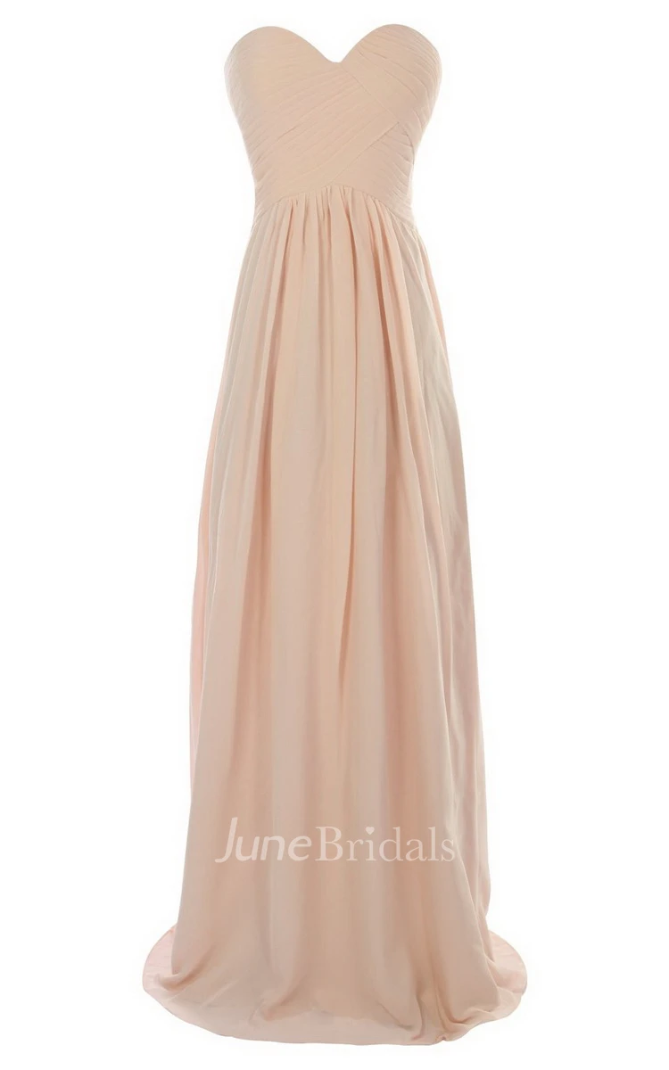 Strapless Sweetheart Ruched Chiffon A-line Gown With Train