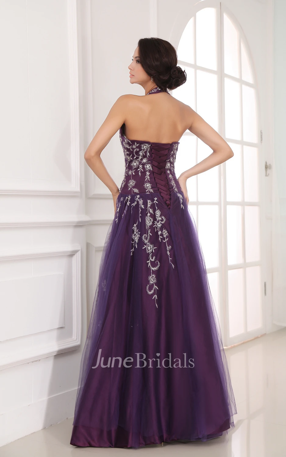 V-Neck A-Line Deep Dress With Laces And Soft Tulle