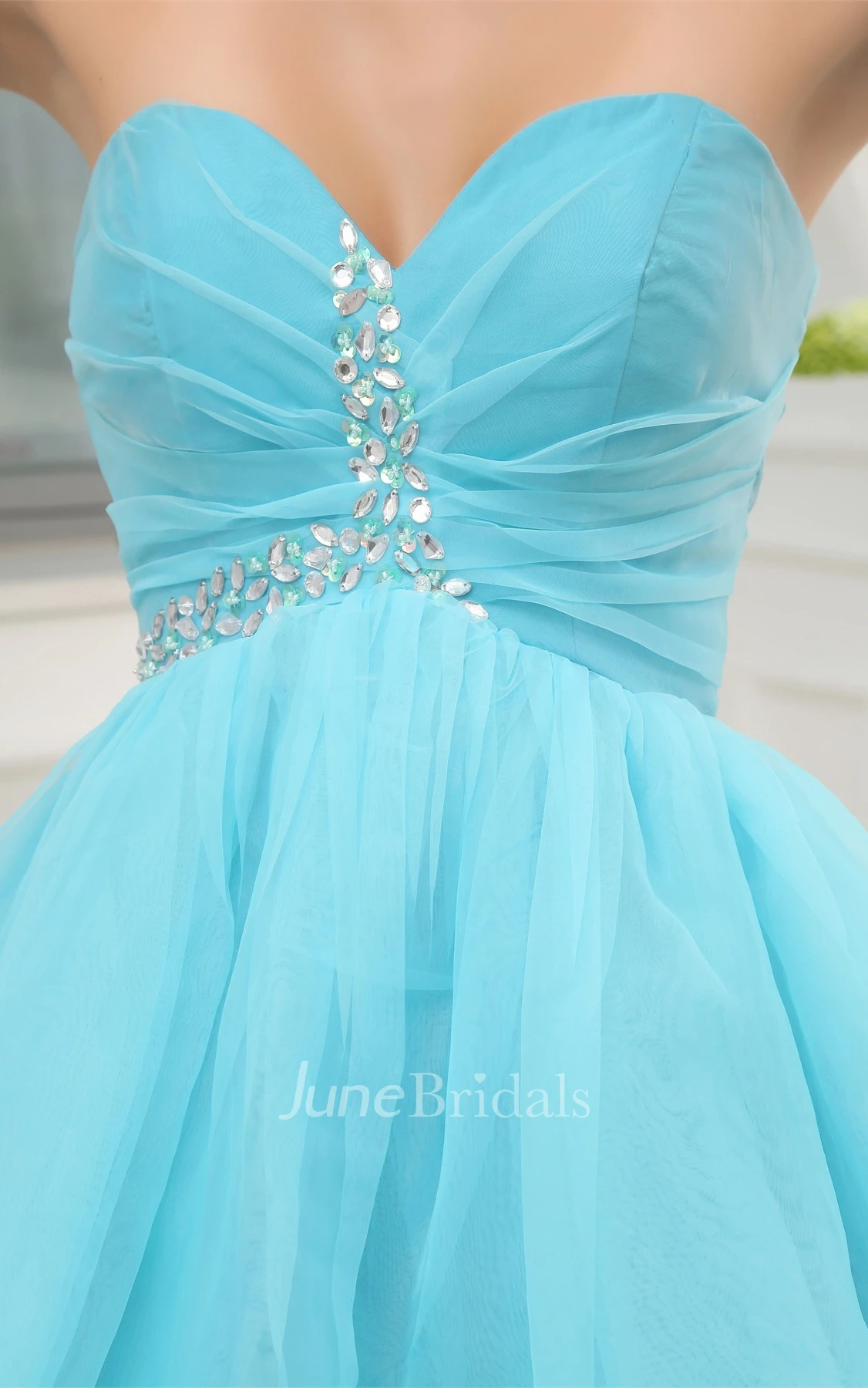 Mini-Length Sweetheart A-Line Ruched Dress with Crystal Detailing Zipper Back