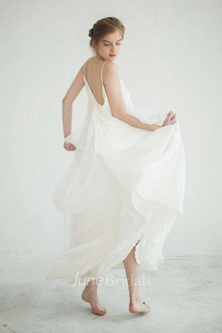 Spaghetti Sleeveless Chiffon Empire Dress With Low-V Back