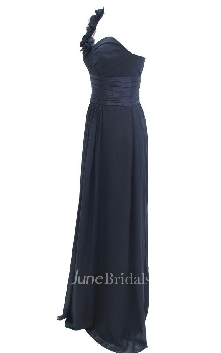 One-shoulder Empire Long Gown With Floral Neckline