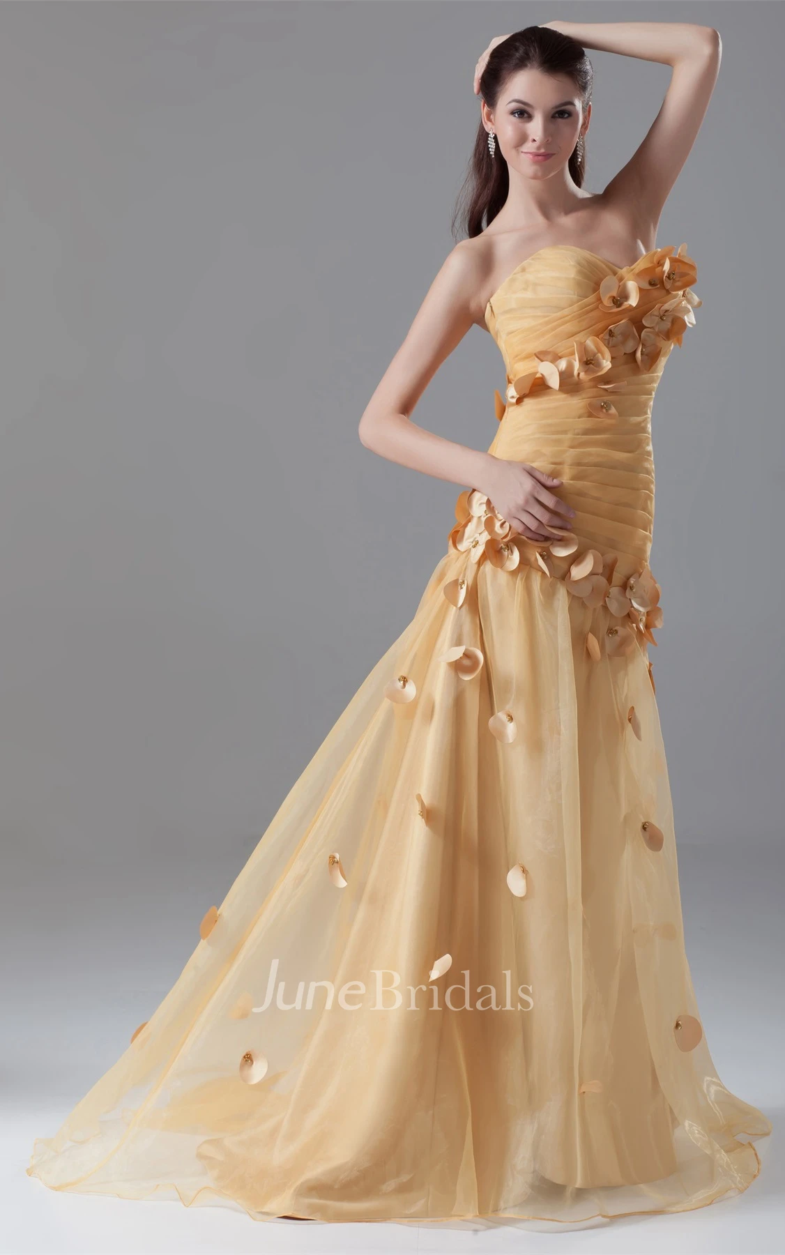 sweetheart tulle criss-cross dress with ruching and flower