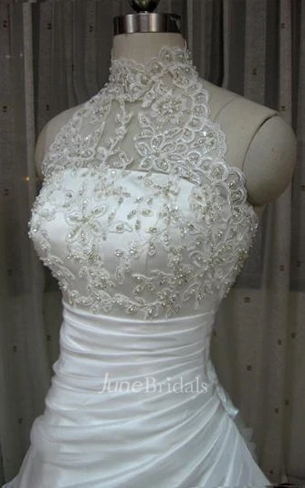 Halter Lace Organza Satin Weddig Dress With Tiers