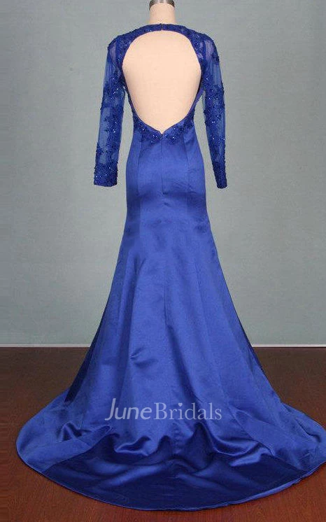 Long Sleeve Lace&Satin Dress With Beading&Sequins&Appliques