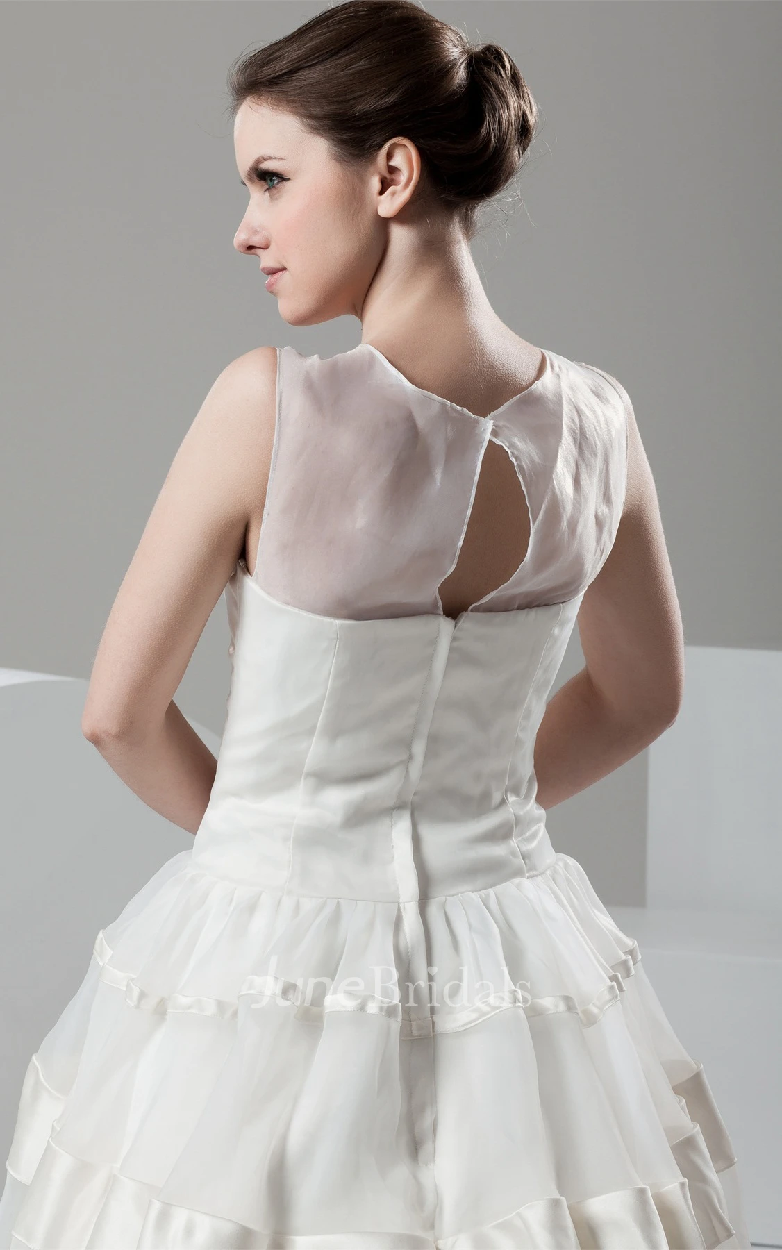 Sleeveless A-Line Gown with Illusion Neckline and Keyhole Back