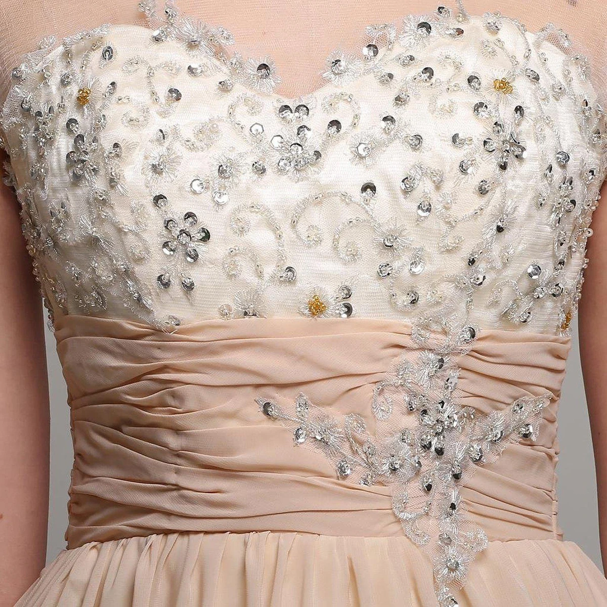 Cap-sleeved A-line Chiffon Gown With Sequins