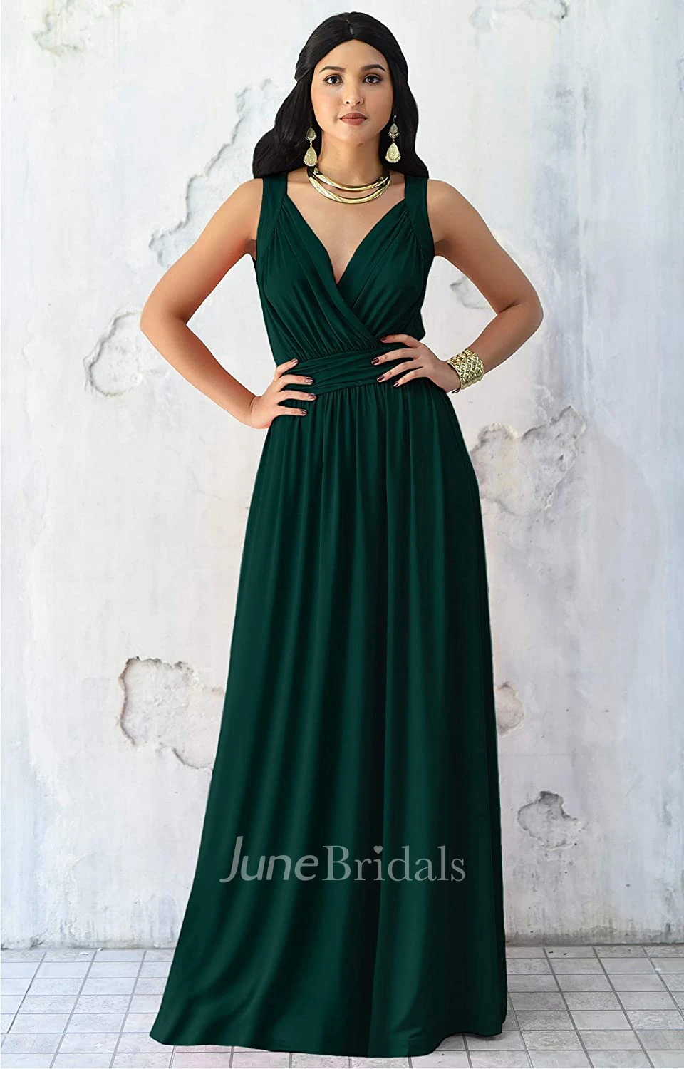 Modern A Line V-neck Chiffon Sleeveless Bridesmaid Dress
