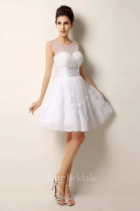 Strapless Scoop Neck Ruched Short Lace Dress