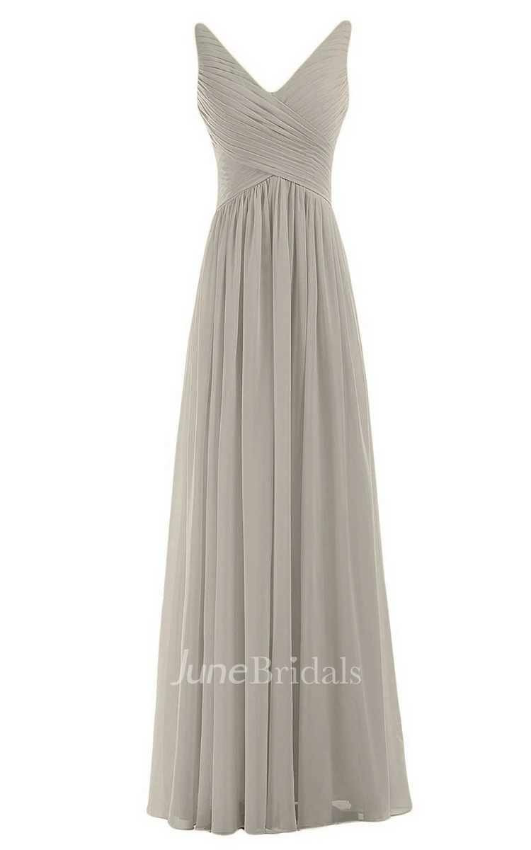 Sleeveless V-neck Chiffon Dress With Crisscross Ruching