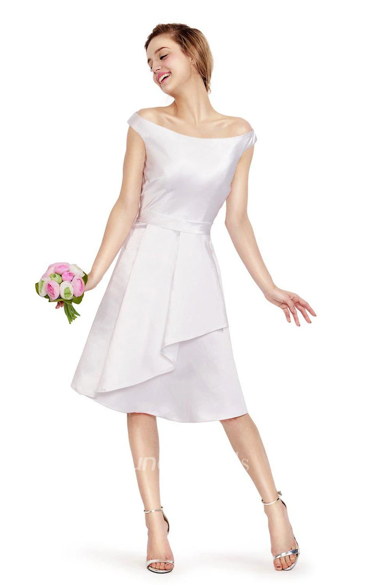 A-line Off the Shoulder Satin Dress With Ruffled Skirt