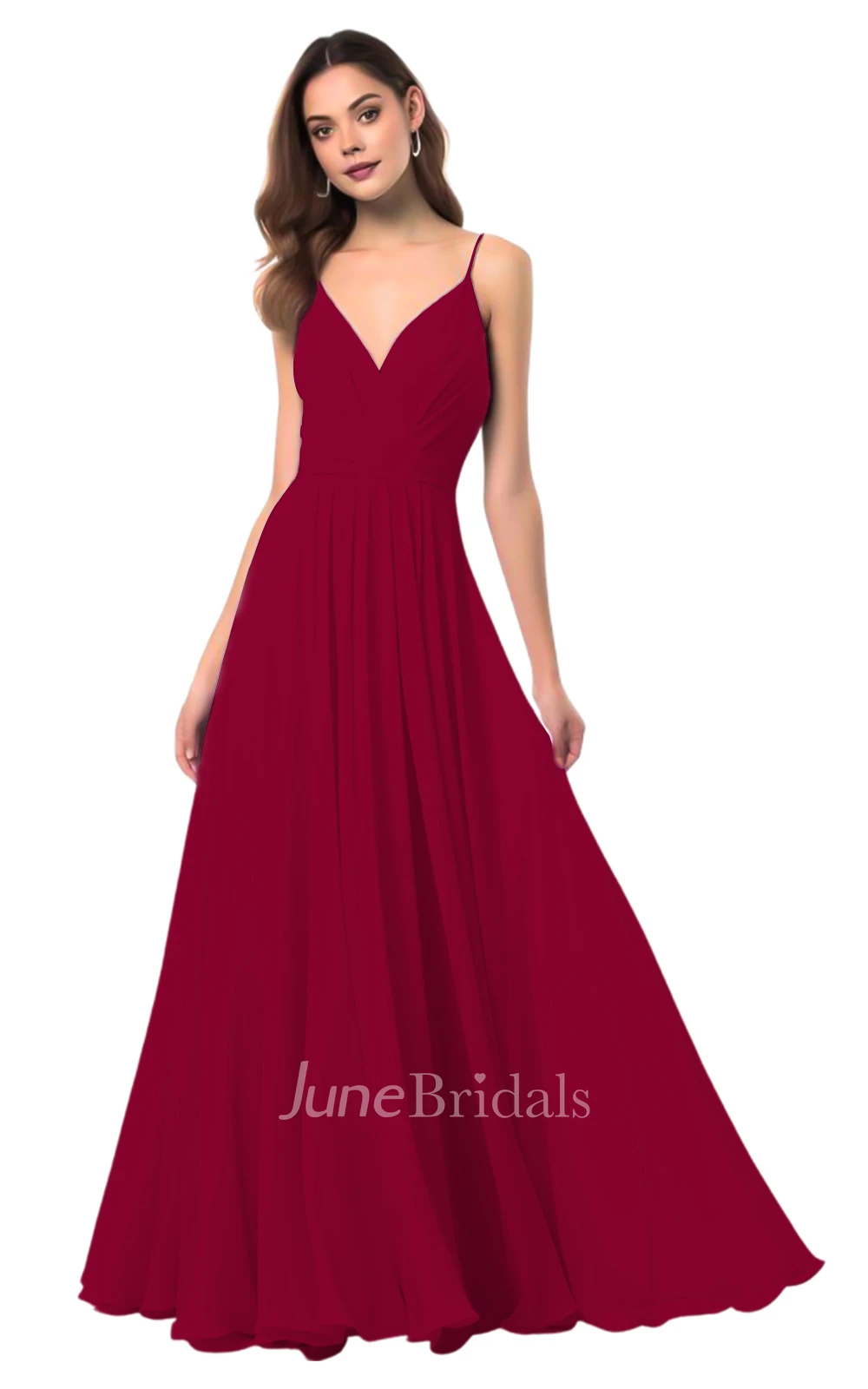 Elegant A-Line Spaghetti V-neck Chiffon Bridesmaid Dress
