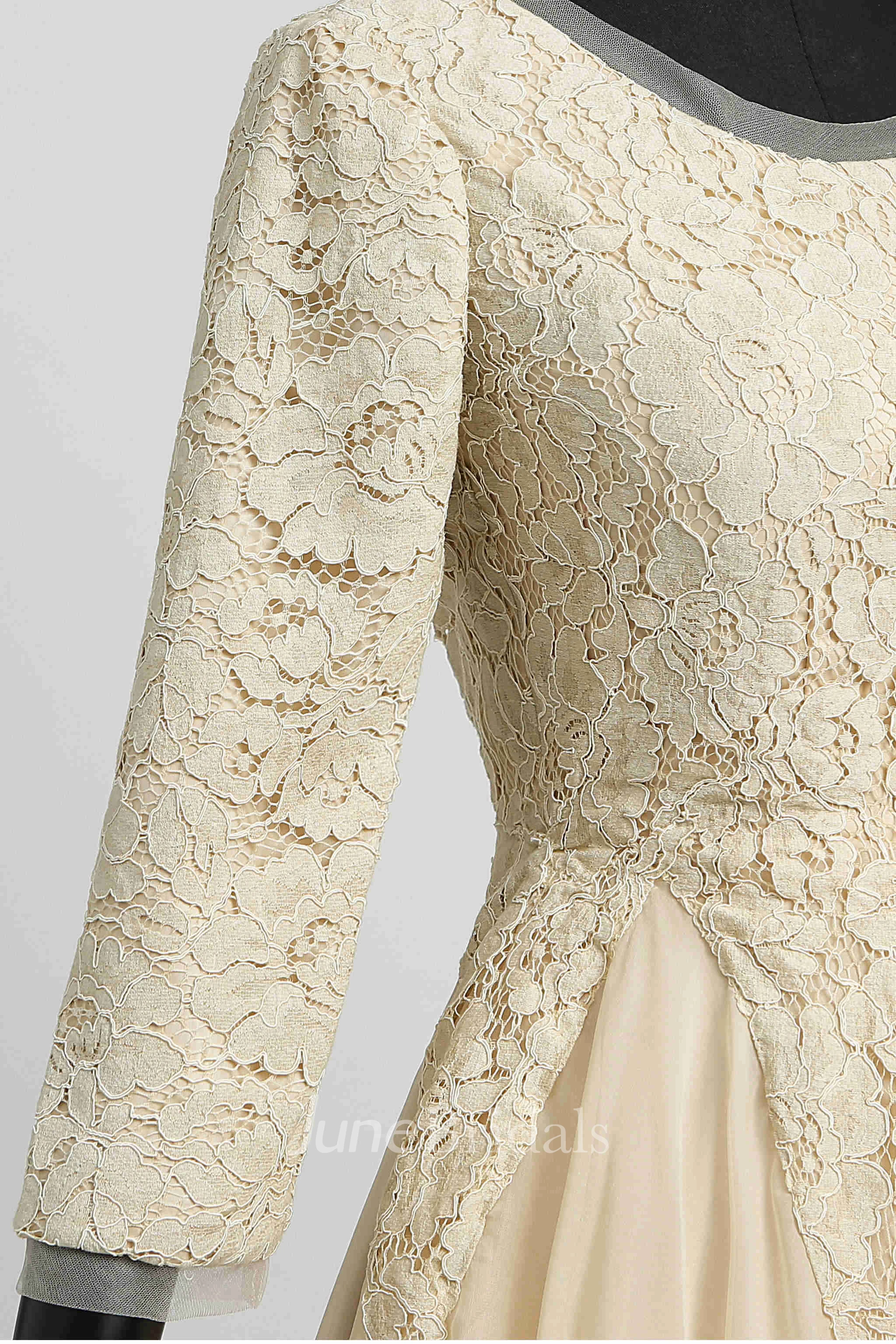 A-Line Scoop Chiffon Adorable Short Mini 3-4 Length Sleeve Zipper Dress with Lace