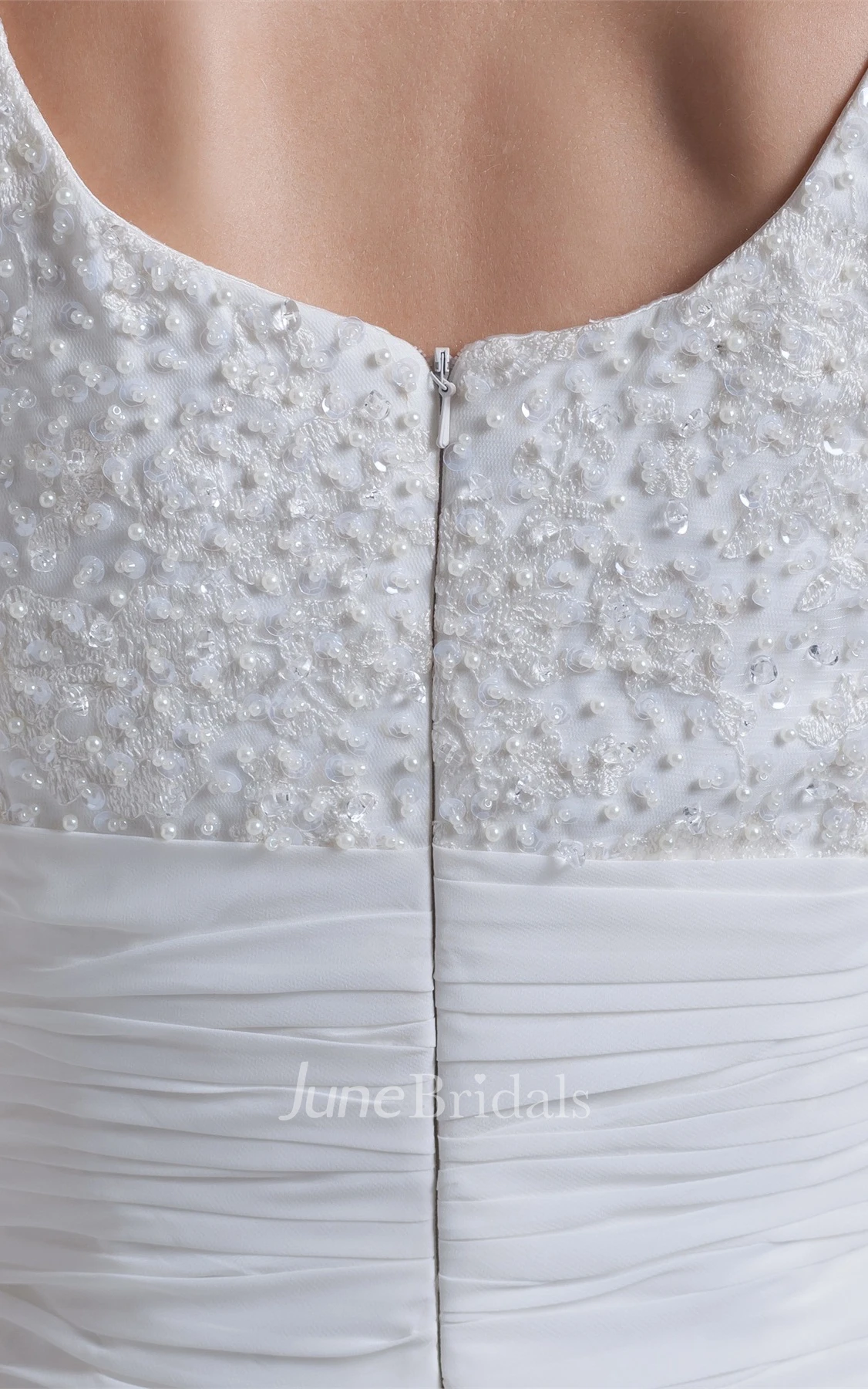 Square-Neck Short-Sleeve Sheath Dress with Ruching and Gemmed Top