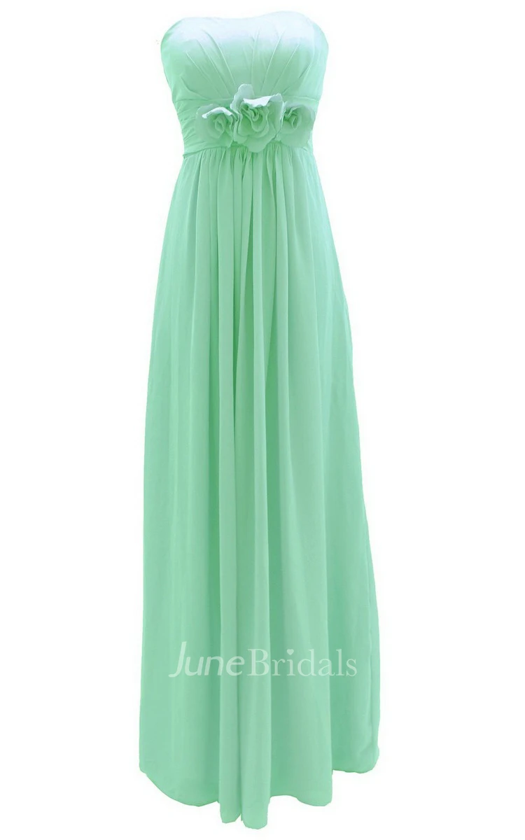 Graceful Strapless Chiffon A-line Gown With Flowers