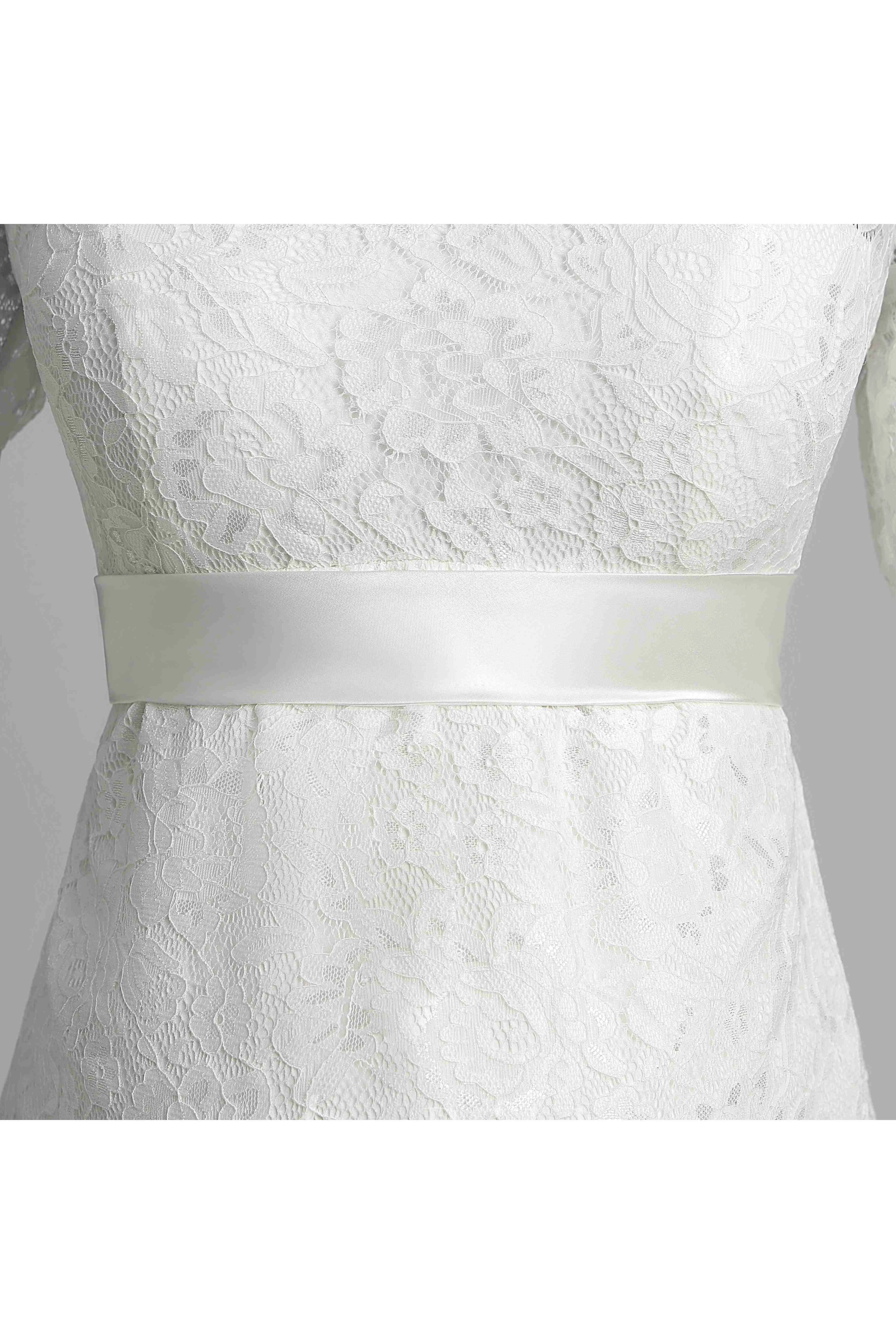 Knee-length A-line V-neck Illusion 3/4 Length Sleeve Illusion Lace Maternity Weeding Dress