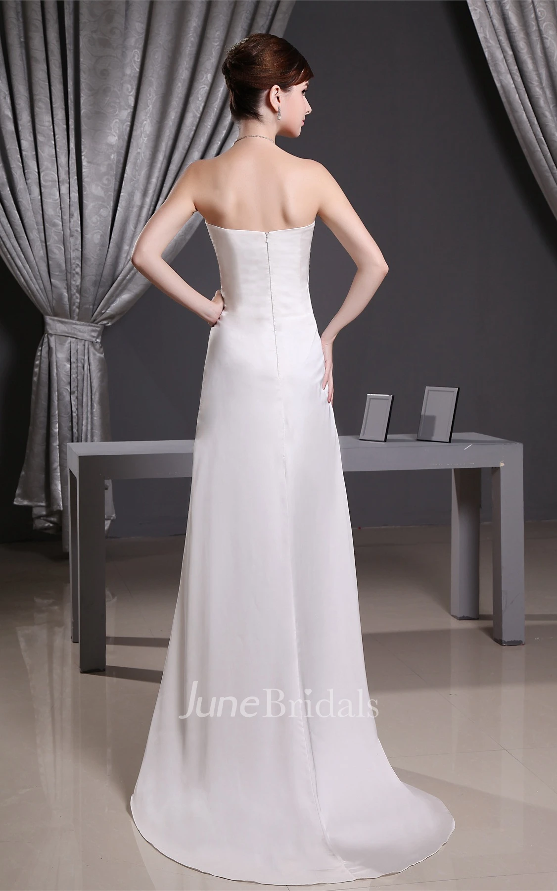 Sweetheart Satin Sheath Dress with Ruching and Brush Train