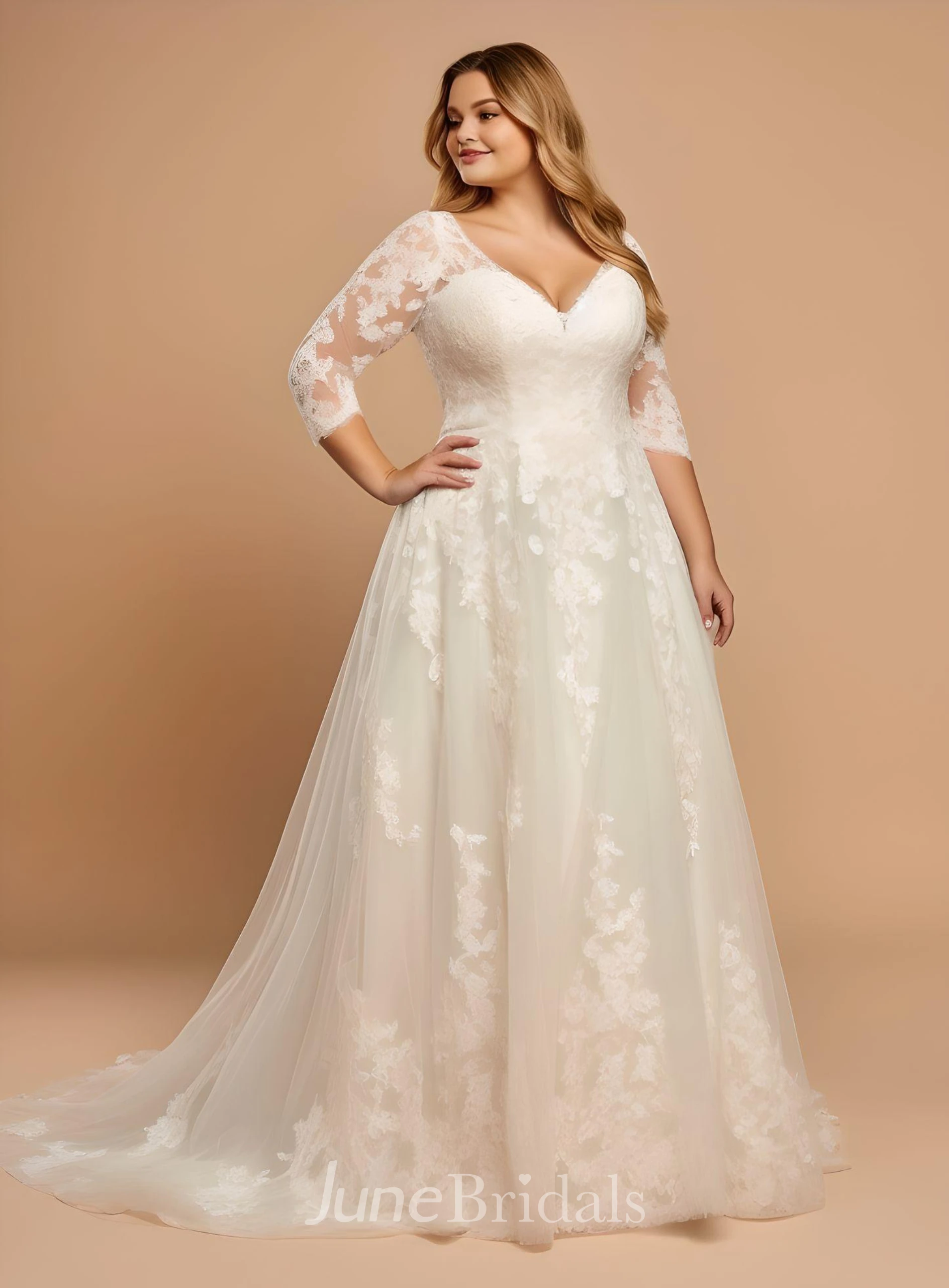 Plus Figure Modest Bridal Dresses, Large Size Conservative Wedding Dress -  June Bridals
