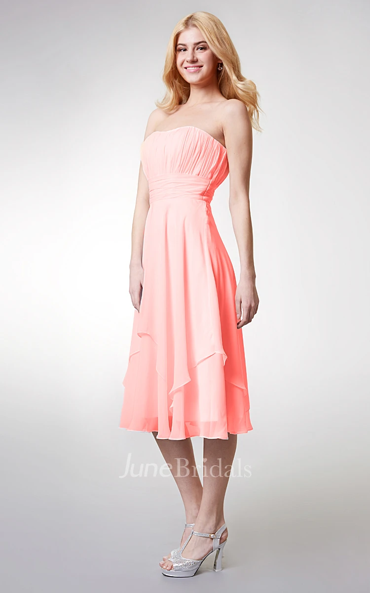 Strapless Empire Tea-length Layered Bridesmaid Dress