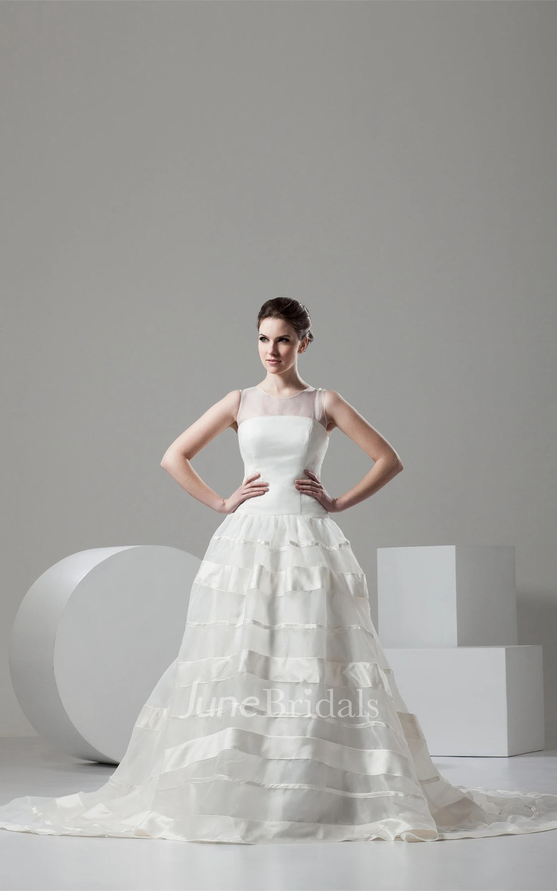 Sleeveless A-Line Gown with Illusion Neckline and Keyhole Back